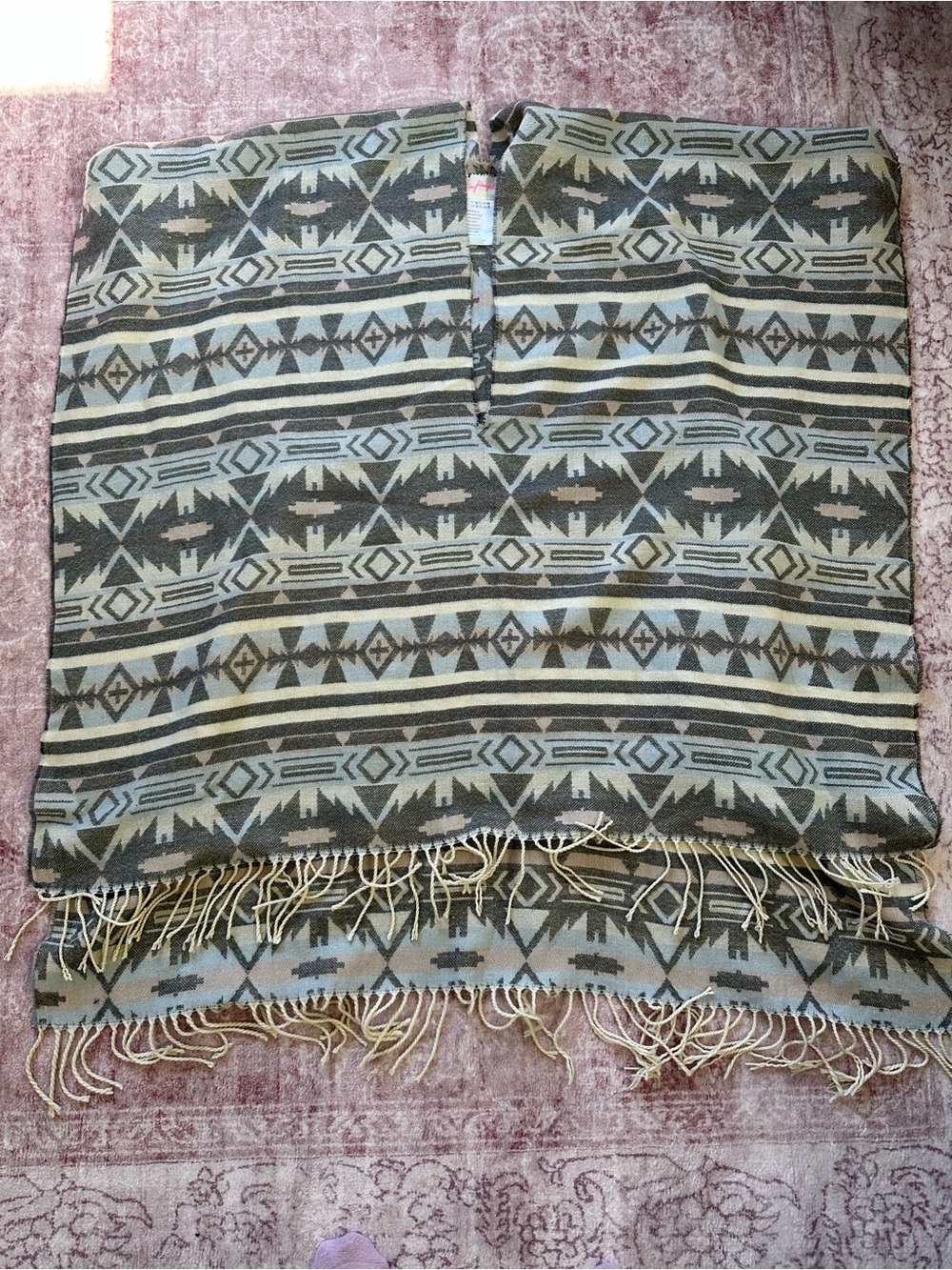 Free People Neutral Geometric Poncho / Cover-Up